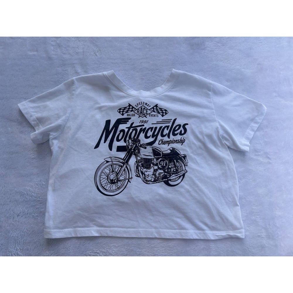 Ladies Sexy Outlaw Motorcycle Tie Back Crop Top Tee XL, Race Speedway